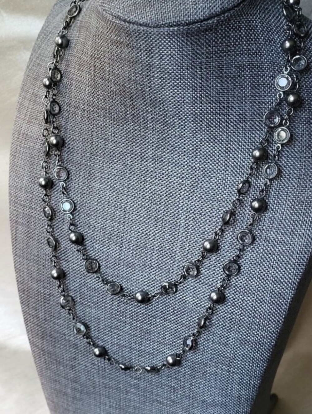 Touchstone Crystal by Swarovski Chanelle and Crystal Pearl Necklace Black Diamon